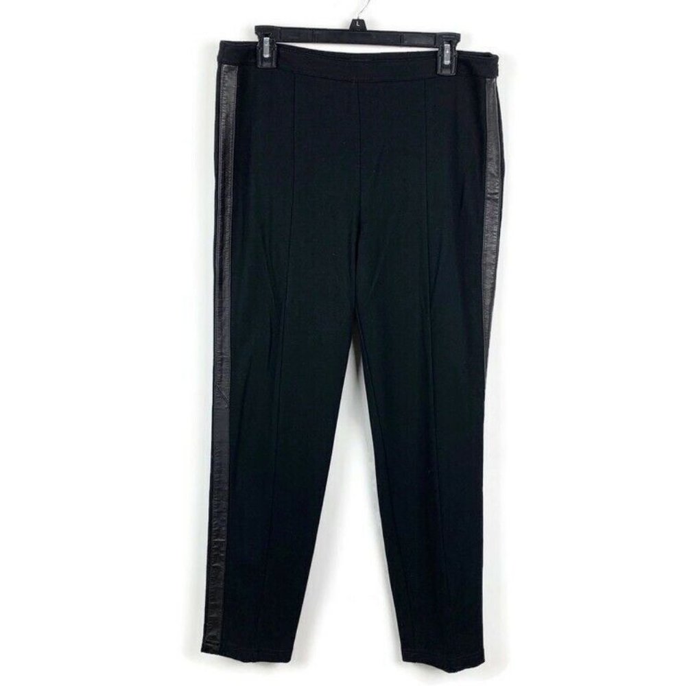 St. John Ponte Knit Leather Sides Slim Pants 12